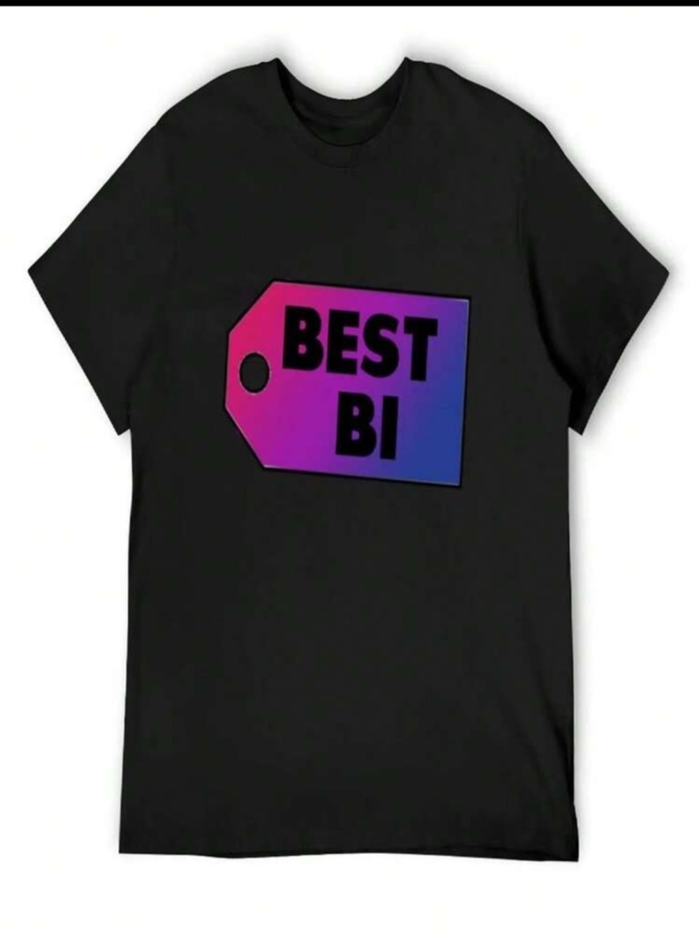 Black Tee with "BEST BI" Gradient Tag Graphic